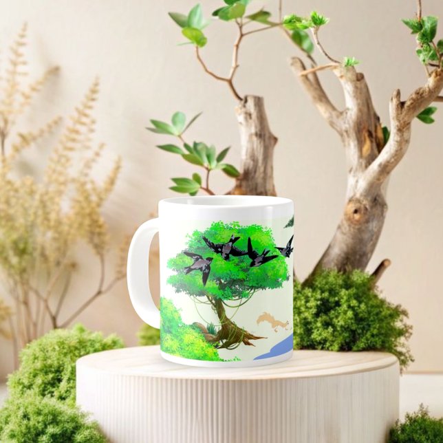 Taza De Café Gigante Vida de los bosques primaverales con aves y ardill (Subido por el creador)
