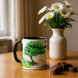 Taza De Café Gigante Vida del bosque primaveral con pájaros y ardilla –