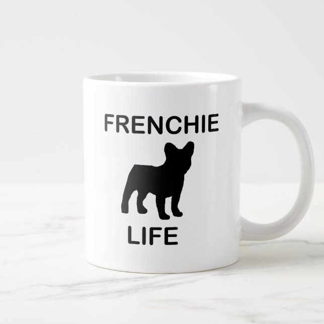 Taza De Café Gigante vida frenchie con silueta bulldog francés (Derecha)