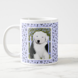 Taza De Café Gigante Viejo perro pastor inglés con pintura de cachorros