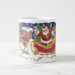 Taza De Café Gigante Vintage Christmas, Jolly Santa Claus con Sleigh<br><div class="desc">Diseño de vacaciones de Navidades de ilustracion de época del clásico libro de cuentos para niños "Fue la noche antes que los Navidades". Este diseño presenta a un alegre Santa Claus con su burla en el trineo de los juguetes que saca su equipo de renos. Santa está a punto de...</div>