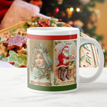 Vintage Christmas Santa Serious Café Drinker
