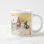 Taza De Café Gigante Vintage Christmas Tree on a Snowley Winter Road<br><div class="desc">Ilustracion Vintage Diseño navideño de Feliz Navidad con una carretera cubierta de nieve durante la temporada invernal. Una familia está trayendo a casa un pino recién cortado o un árbol navideño de abetos en un trineo tirado por un caballo.</div>