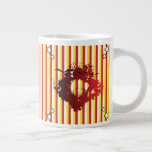 Taza De Café Gigante Vintage Circus Core Sunburst Stripes<br><div class="desc">Bold primary red and yellow vertical stripes meet a distressed abstract sunburst center with scattered star accents and flying bird silhouettes. The weathered ink texture and rough edge graphic give it a vintage circus core,  grunge maximalism,  indie pop art vibe—an eclectic,  alternative retro statement for your everyday routine.</div>