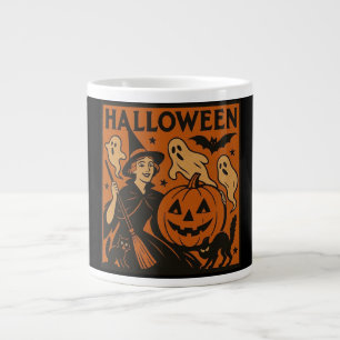 Taza De Café Gigante Vintage, clásica bruja de Halloween, fantasma y ca