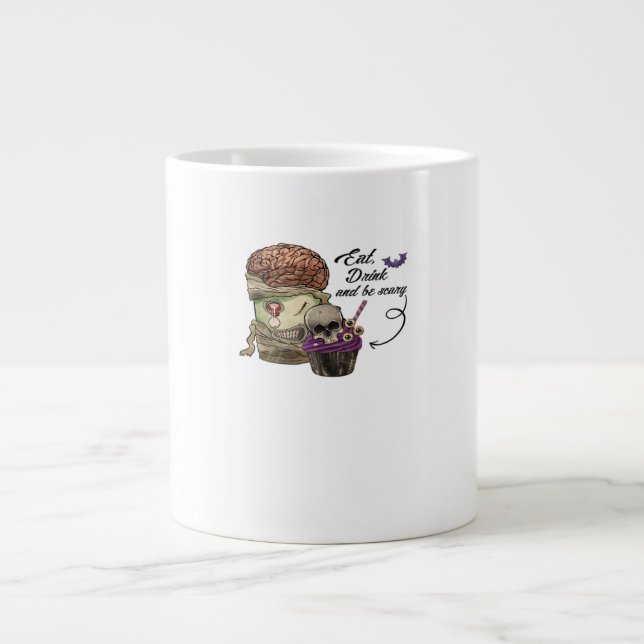 Taza De Café Gigante Vintage Funny Halloween Quote Eat Drink And Be Sca (Frente)