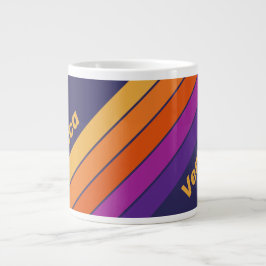 Taza De Café Gigante Vintage Grape Rainbow Stripes with Name