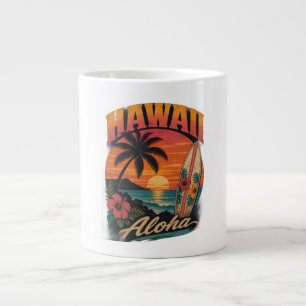 Taza De Café Gigante Vintage Hawaiian Sunset Palms Surfboard Aloha