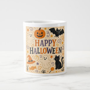 Taza De Café Gigante Vintage, lindo y feliz bate de halloween, fantasma