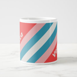Taza De Café Gigante Vintage Lipstick Stripes with Name