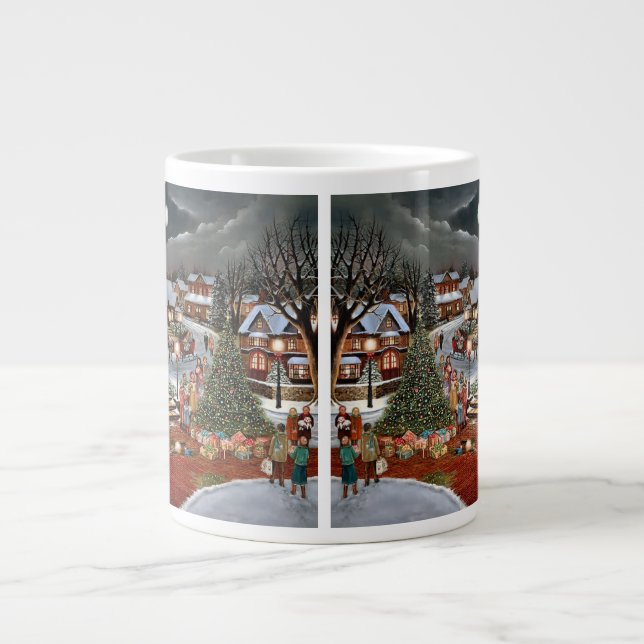 Taza De Café Gigante Vintage navidad nevada (Frente)