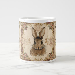Taza De Café Gigante Vintage Rabbit,Cute Rabbit with Flowers Pattern 