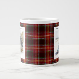 Taza De Café Gigante Vintage Red Plaid Monogram 2 Photo Cute Christmas