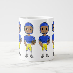 Taza De Café Gigante vintage retro jugador de fútbol azul amarillo simp