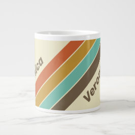 Taza De Café Gigante Vintage Retro Rainbow Striped with Name