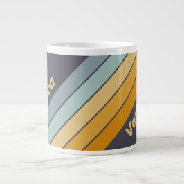 Taza De Café Gigante Vintage Retrograde Rainbow Stripes with Name