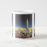 Taza De Café Gigante Vintage Science Fiction Desert Planet con cohetes<br><div class="desc">Ilustracion vintage futurista en el espacio exterior y planetas ciencia ficción imagen del cohete. Un cohete de ciencia ficción de viajes y transporte retro en un planeta extranjero o una luna con astronautas explorando el terreno en este desconocido mundo extraterrestre. Un clásico de los años 50: el diseño de ciencia...</div>