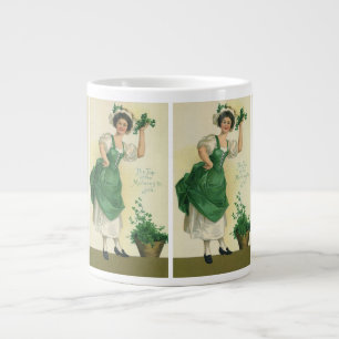 Taza De Café Gigante Vintage St. Patrick's Day Irish Lass with Clovers