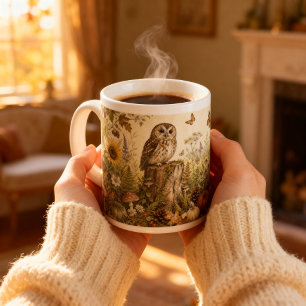 Taza De Café Gigante Vintage Woodland Botánico Búho Cottagecore 