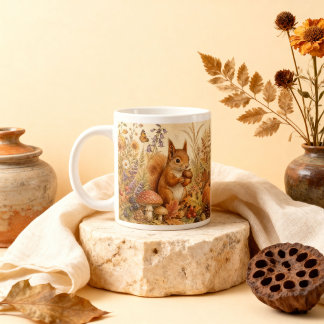 Taza De Café Gigante Vintage Woodland Botánico Squirrel Cottagecore