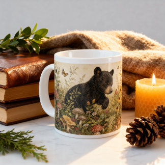 Taza De Café Gigante Vintage Woodland Cachorro de Oso Negro Cottagecore