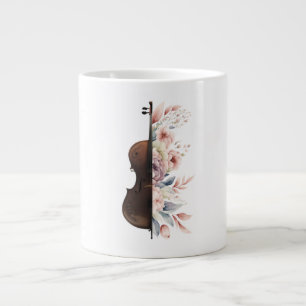Taza De Café Gigante Violín con flores.