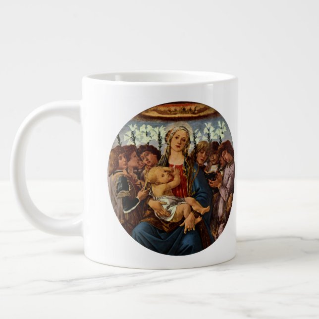 Taza De Café Gigante Virgen y Niño con ocho ángeles de Botticelli (Izquierda)
