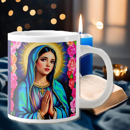 Taza De Café Gigante Virgin Mary Prayer Rosa Café Azul Floral
