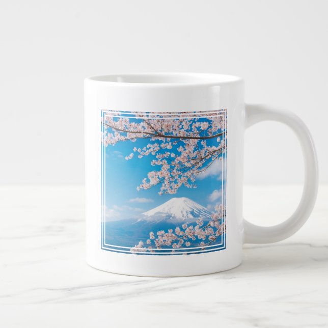 Taza De Café Gigante Vista del Monte Fuji con flores de cerezo (Derecha)
