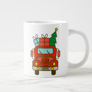 Taza De Café Gigante Vista frontal del camión Santa Feliz Navidad
