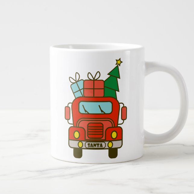 Taza De Café Gigante Vista frontal del camión Santa Feliz Navidad (Derecha)