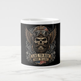 Taza De Café Gigante Vive Para Montar Cráneo Barbudo Motociclista