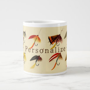 Taza De Café Gigante Volantes de lagos de pesca con mosca vintage atrae
