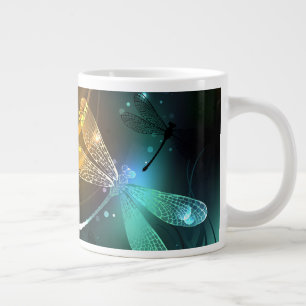 Taza De Café Gigante Vuelo de libélula luminosa verde