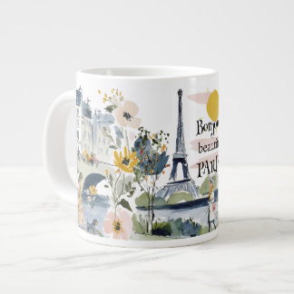 Taza De Café Gigante Watercolor Bonjour Beautiful Paris