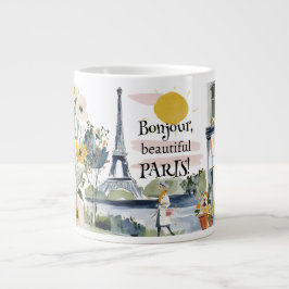 Taza De Café Gigante Watercolor Bonjour Beautiful Paris