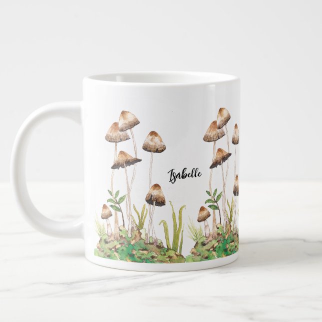 Taza De Café Gigante Watercolor Brown Forest Mushrooms (Izquierda)