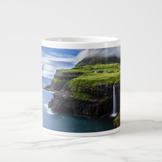 Taza De Café Gigante Waterfalls | Faroe Islands, Denmark (Frente)