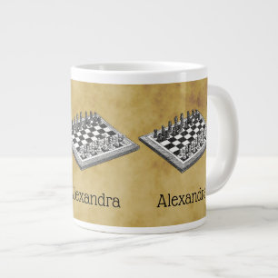 Taza De Café Gigante WBG de la vieja tabla de ajedrez y ajedrez