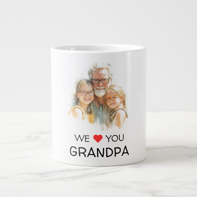 Taza De Café Gigante We Love You Grandpa Mug | Personalized Photo (Frente)