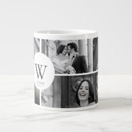 Taza De Café Gigante Wedding Photo Collage Mug with Initial & Date