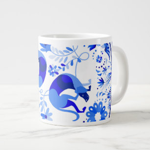 Taza De Café Gigante Weimaraners, conejos y pájaros Otomi azul y blanco