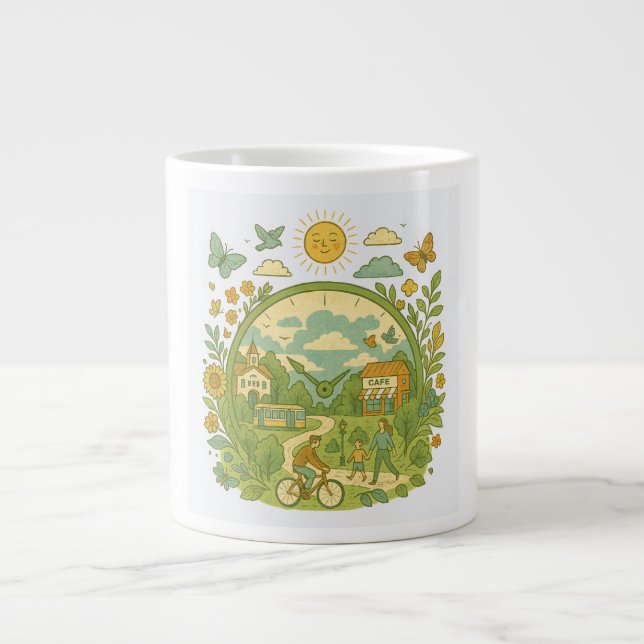 Taza De Café Gigante Whimsical Bike Riding (Frente)