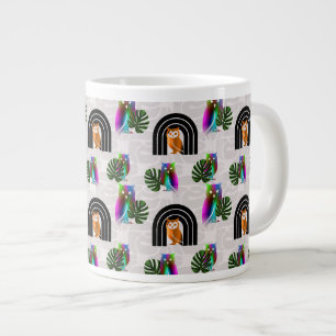 Taza De Café Gigante Whimsical Boho Owl & Tropical Monstera Leaf