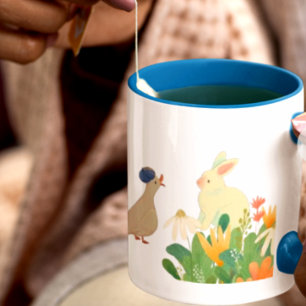 Taza De Café Gigante Whimsical Bunny & Bird in Bloom - Cuidada Primaver