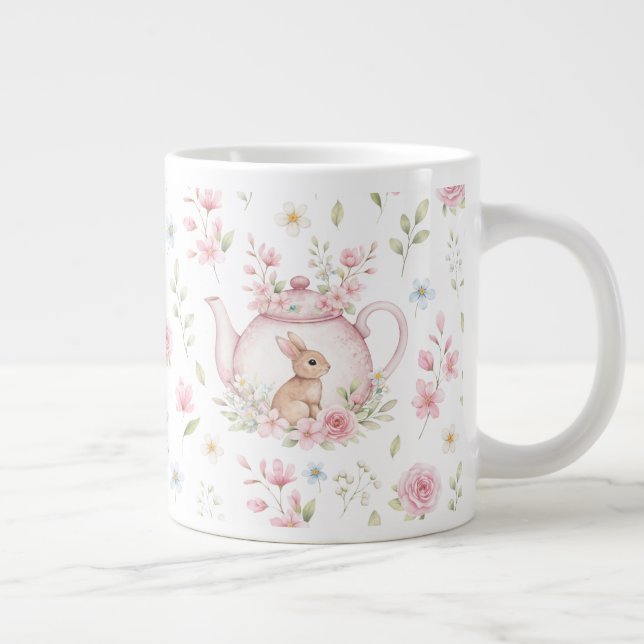 Taza De Café Gigante Whimsical Bunny Teapot Floral Spring  (Derecha)