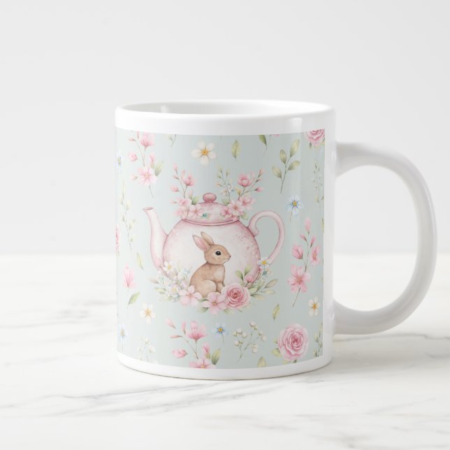 Taza De Café Gigante Whimsical Bunny Teapot Floral Spring  (Derecha)