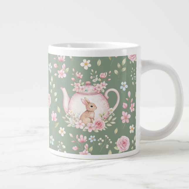 Taza De Café Gigante Whimsical Bunny Teapot Floral Spring  (Derecha)