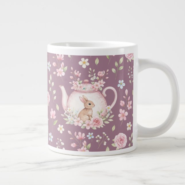 Taza De Café Gigante Whimsical Bunny Teapot Floral Spring  (Derecha)