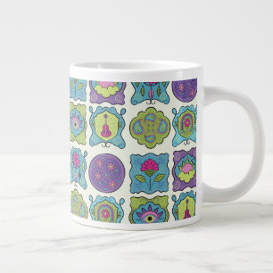 Taza De Café Gigante Whimsical Jewel Tones Hand dibujó marcos de Boho